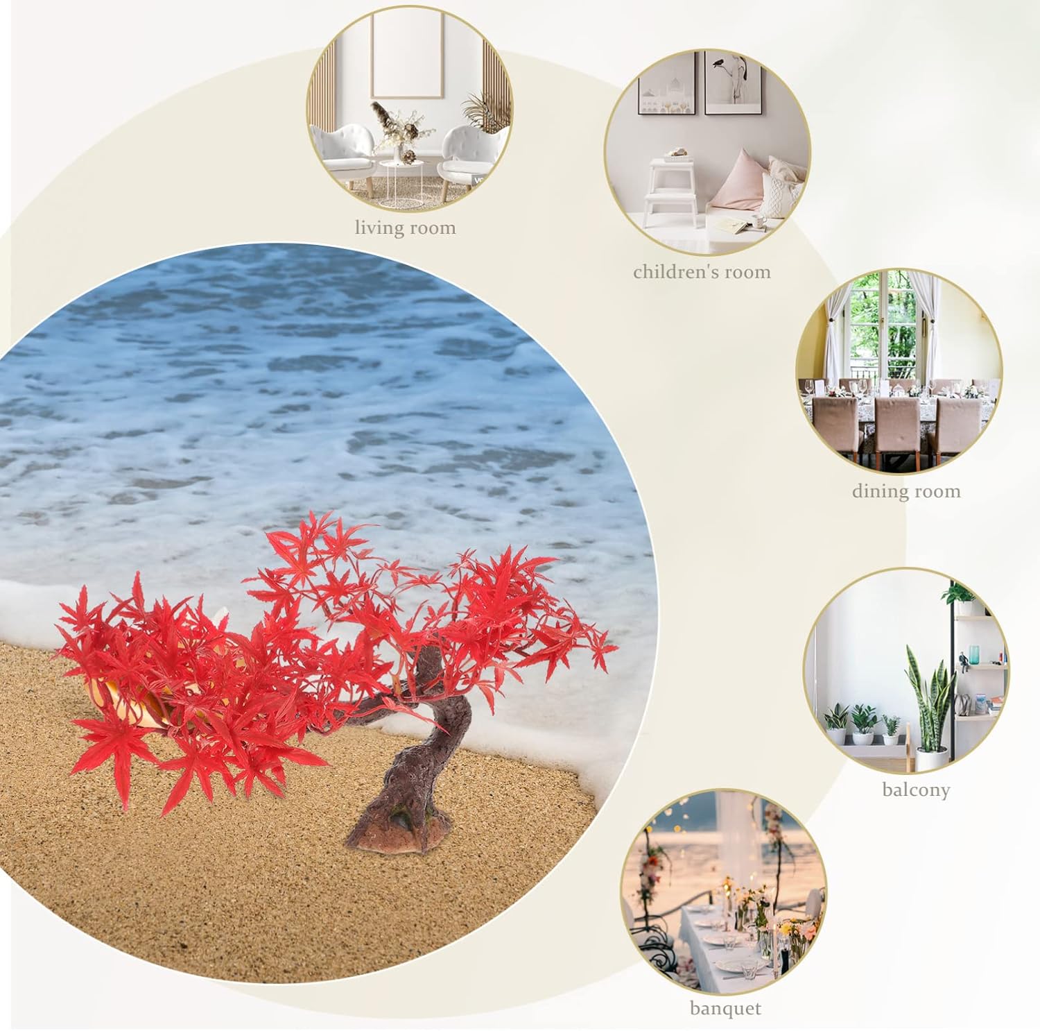 Yardwe Mini Japanese Maple Tree 11.81In Artificial Red Bonsai Faux Small Tree Decorative Tabletop Micro Landscape Ornament for Home Office