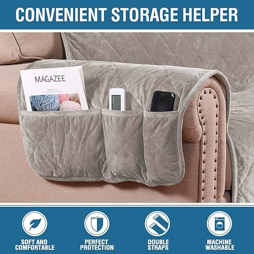 Vista 55 de H.VERSAILTEX Fundas reclinables acolchadas de terciopelo grueso para silla reclinable, funda de sofá reclinable con respaldo antideslizante y correa