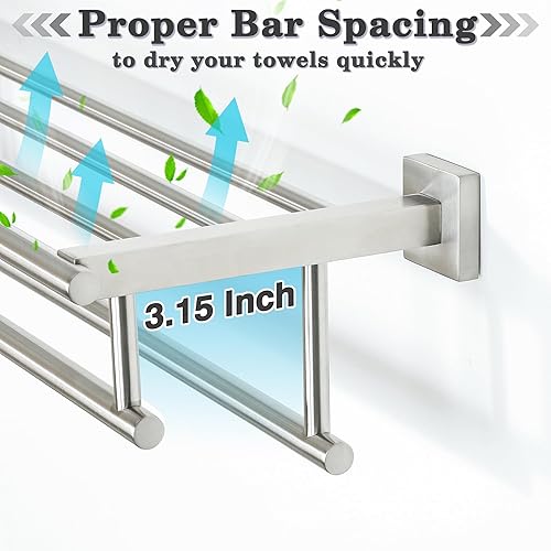Miniatura 6 de Alise Toallero, toallero con barras de toalla dobles para baño, acero inoxidable SUS 304 para colgar toallas, 16 pulgadas níquel cepillado, GZ8040-LS
