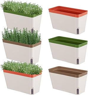 6 Set Window Herb Planter Box Self Watering Plant Pots 10.6 Inch Rectang...