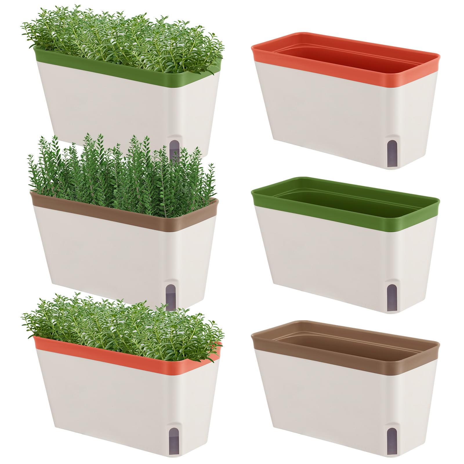 SiliFine Pflanzkasten für Fenster, selbstbewässernd, 26 cm, rechteckig, Kräutertöpfe, dekorativer Garten-Blumenkasten für Innenbereich, Sukkulenten, Gemüse, Blumen, 6 Stück