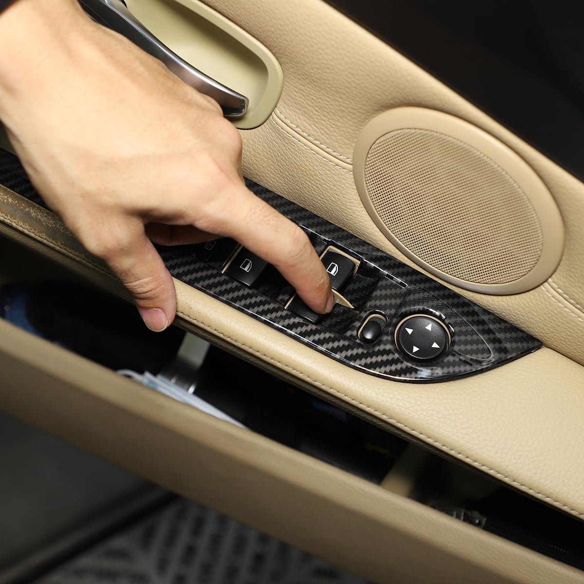 Window Lift Switch Panel Trim Frame Compatible with BMW 5 Series E60 2006-2010 ABS 4PCS,Car Door Console Cover Trim,Glass Lift Switch Button Cover Trim Accessories (ABS Carbon)