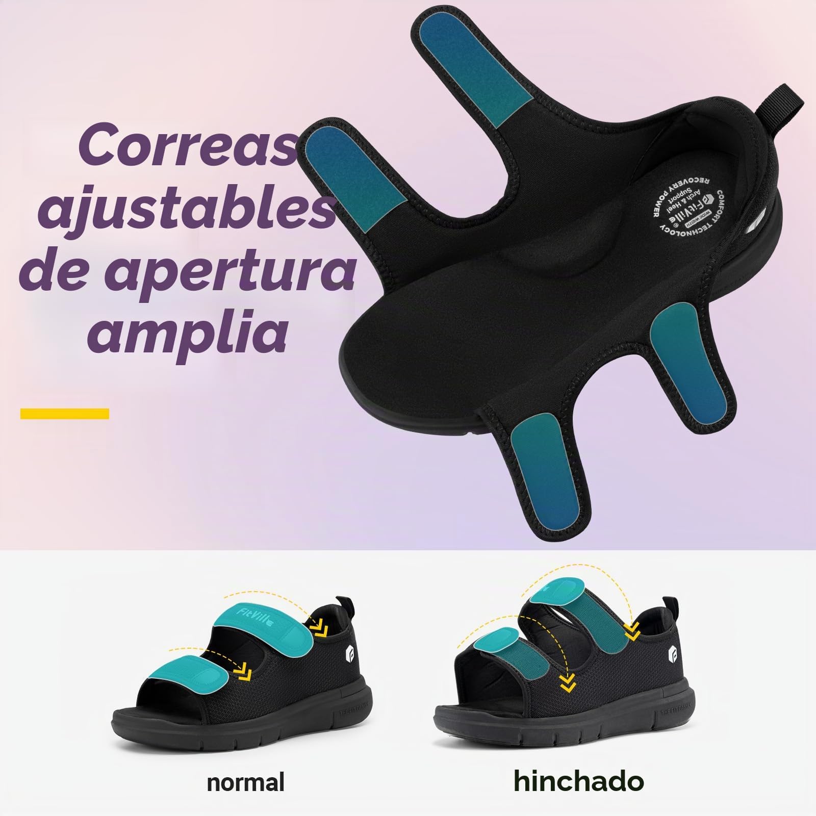 FitVille Sandalias para Diabéticos Mujer Ancho Zapatos Ortopédicos Cierre con Hebilla Sandalias de Rehabilitación con Abertura para Pies Hinchados