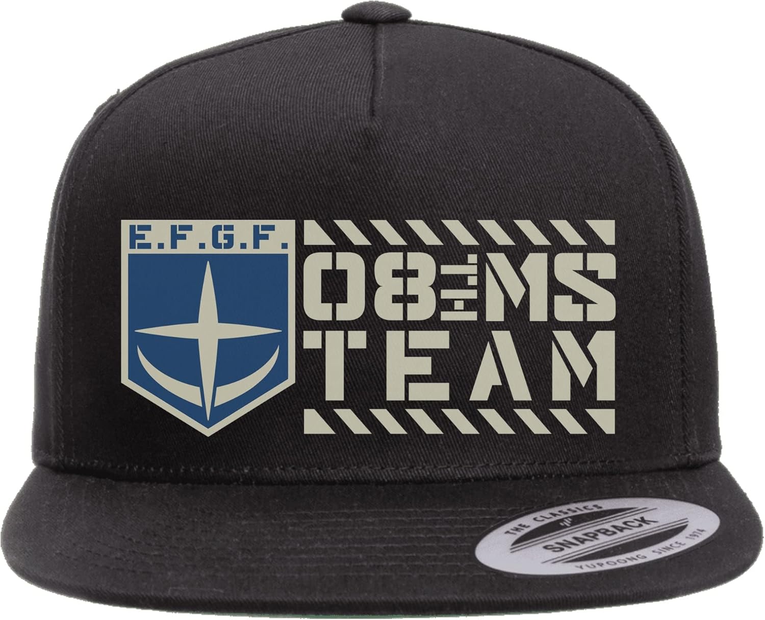 Calibear Prints 08th MS Team Federation E.F.G.F. Anime Graphic Art Flat Bill Hat Ball Cap Black