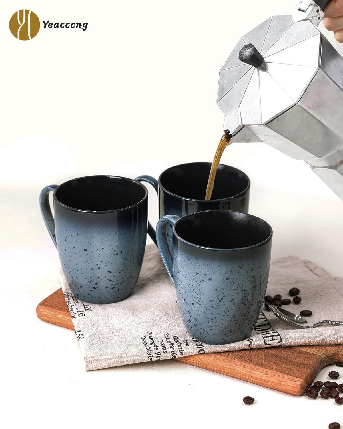 Yeacccng Coffee Mugs Set of 6, Cappuccino Cups Set, 16 Oz Ceramic Coffee Mugs for Men, Women, Unique Glazed Latte Mugs for Coffee, Tea, Milk, Cocoa, Latte, Cappuccino, Dishwasher & Microwave Safe - Image 6