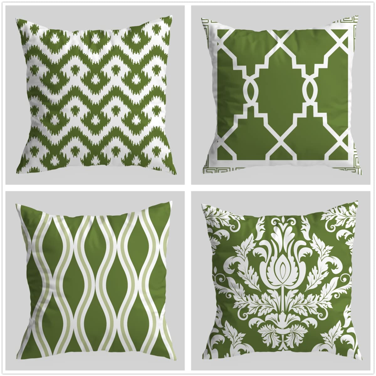 Zielona geometria Poszewka na poduszkę 60 x 60 cm 4 sztuki, wodoodporna lniana poduszka z ukrytym zamkiem błyskawicznym Oddychająca poszewka na poduszkę do salonu Dekoracyjna poszewka na poduszkę J-3611