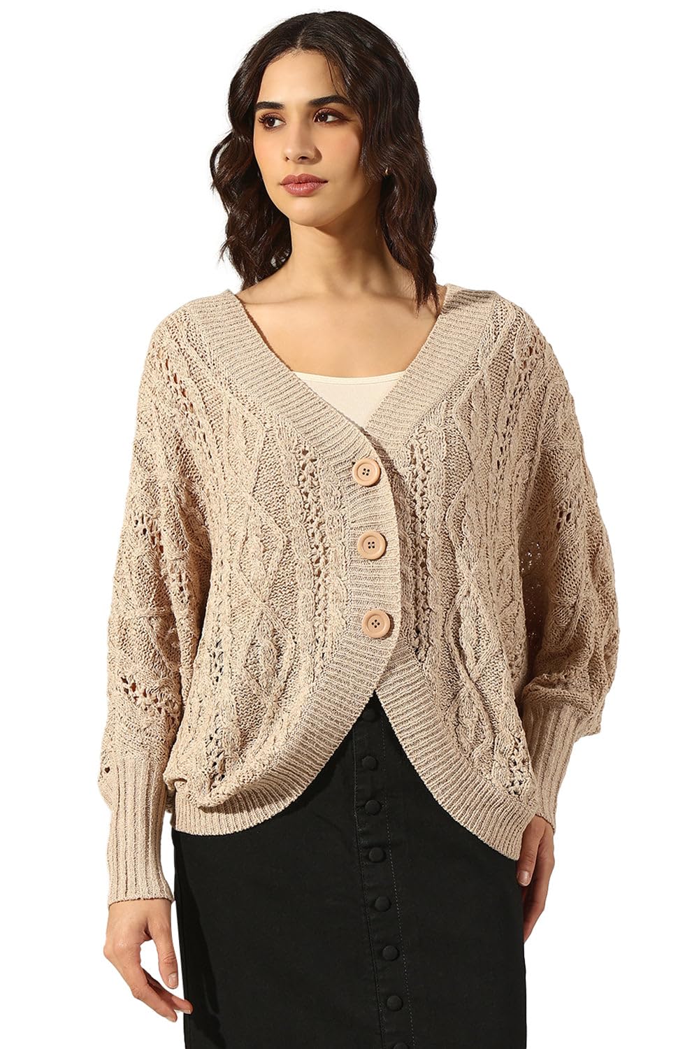 showoffff Edition Women's Knitted Beige Button Up Sweater-BEC-11_Beige-P-picture-12
