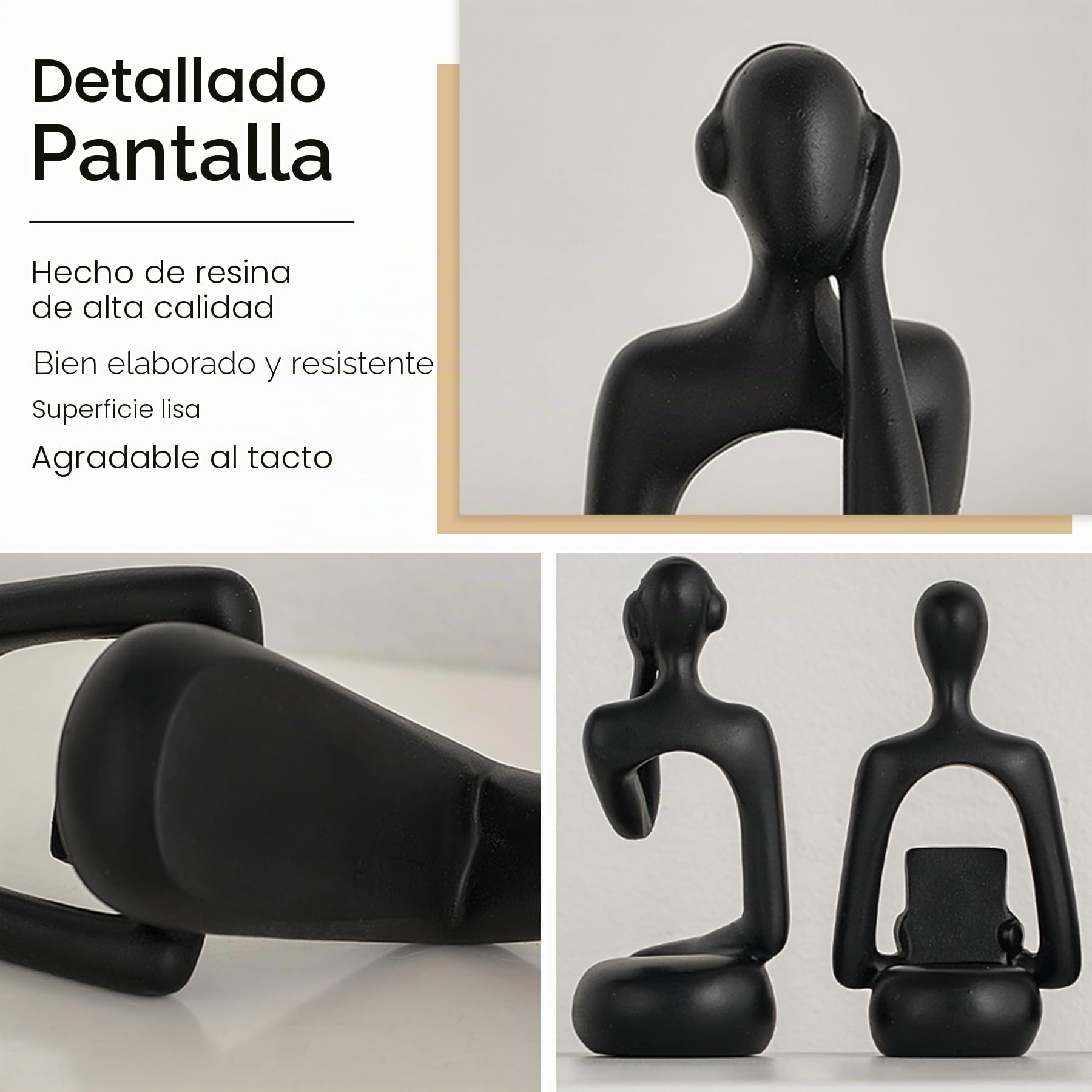 Estatuas de pensador negro, decoración del hogar para sala de estar, 3 piezas de decoración de estantes, esculturas de arte abstracto estéticas modernas para mesa de café, TV, armario, escritorio,
