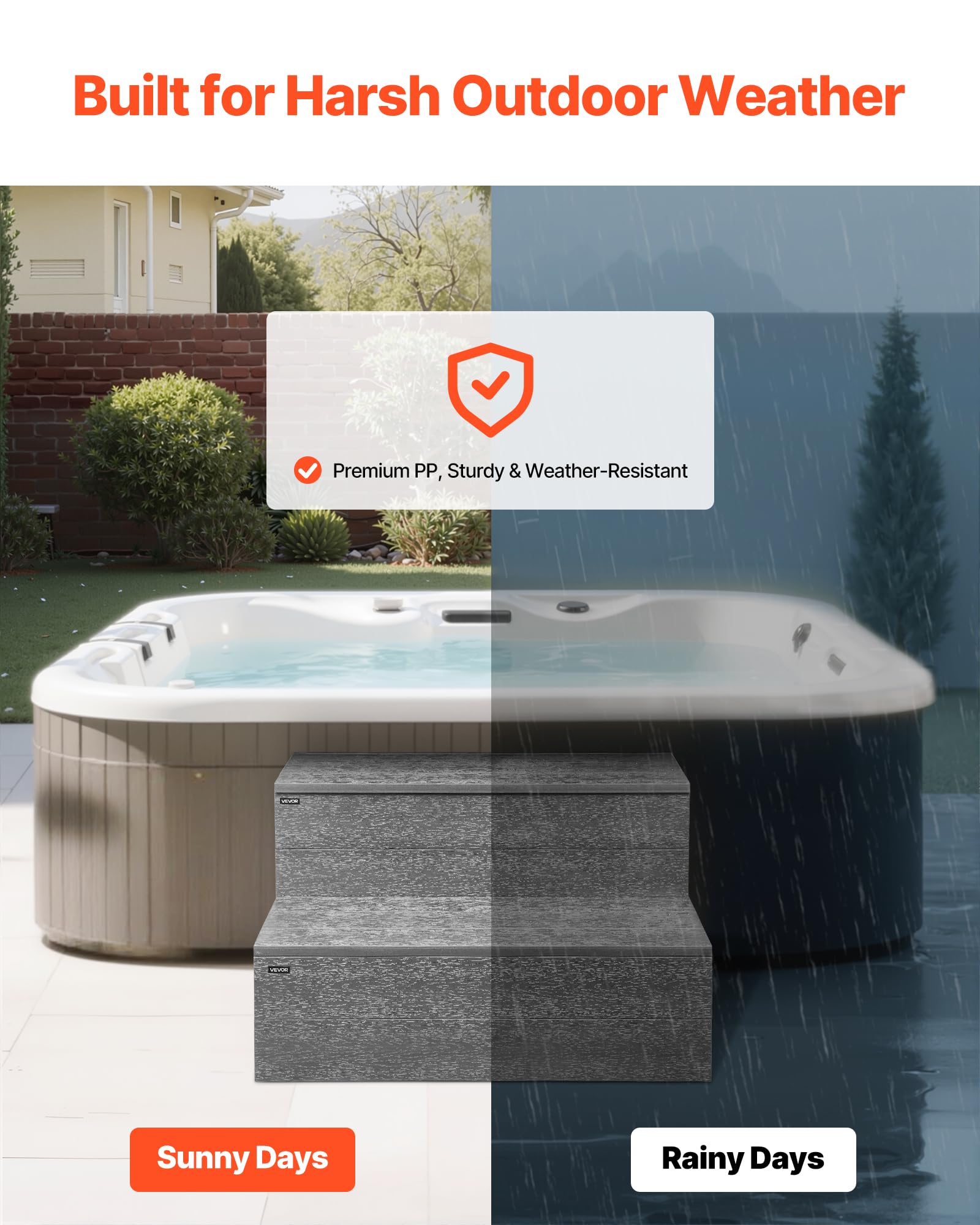 VEVOR Scala per Vasca Idromassaggio, a 2 Gradini, Scala per Piscina Gonfiabile Fuori Terra in HIPS, Larga 635 mm, Carico 272,2 kg, per Veranda, Patio, Terrazza, Camper, Grigio Grafite