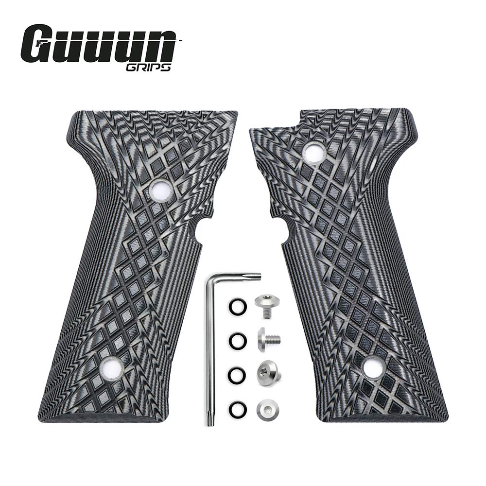 Guuun G10 Grips for Beretta 92 Vertec & Beretta M9A3, Crosshatch Texture - Grey/Black