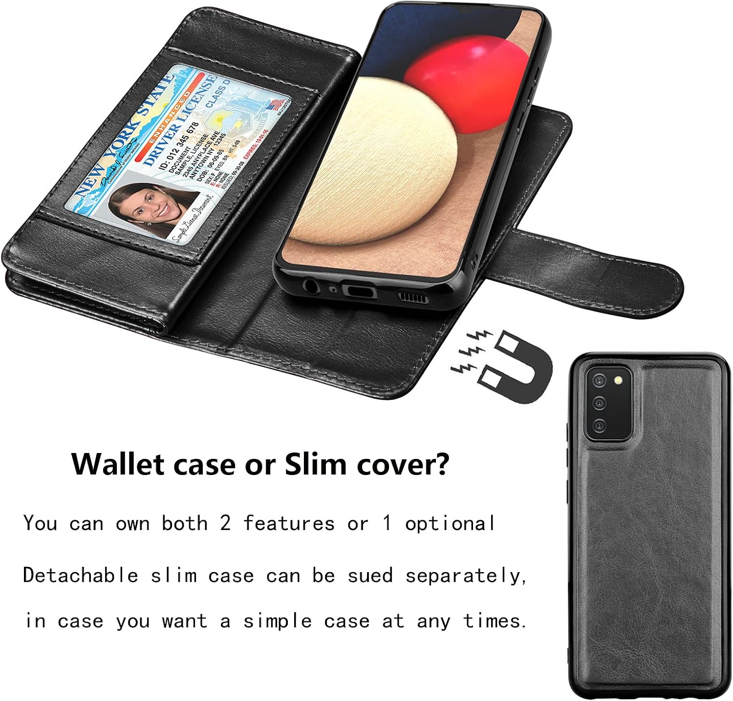 NJJEX Wallet Case for Samsung Galaxy A02S, for Galaxy A02S Case 6.5", [9 Card Slots] PU Leather Credit Holder Folio Flip [Detachable] Kickstand Magnetic Phone Cover & Lanyard for Samsung A02S [Black]
