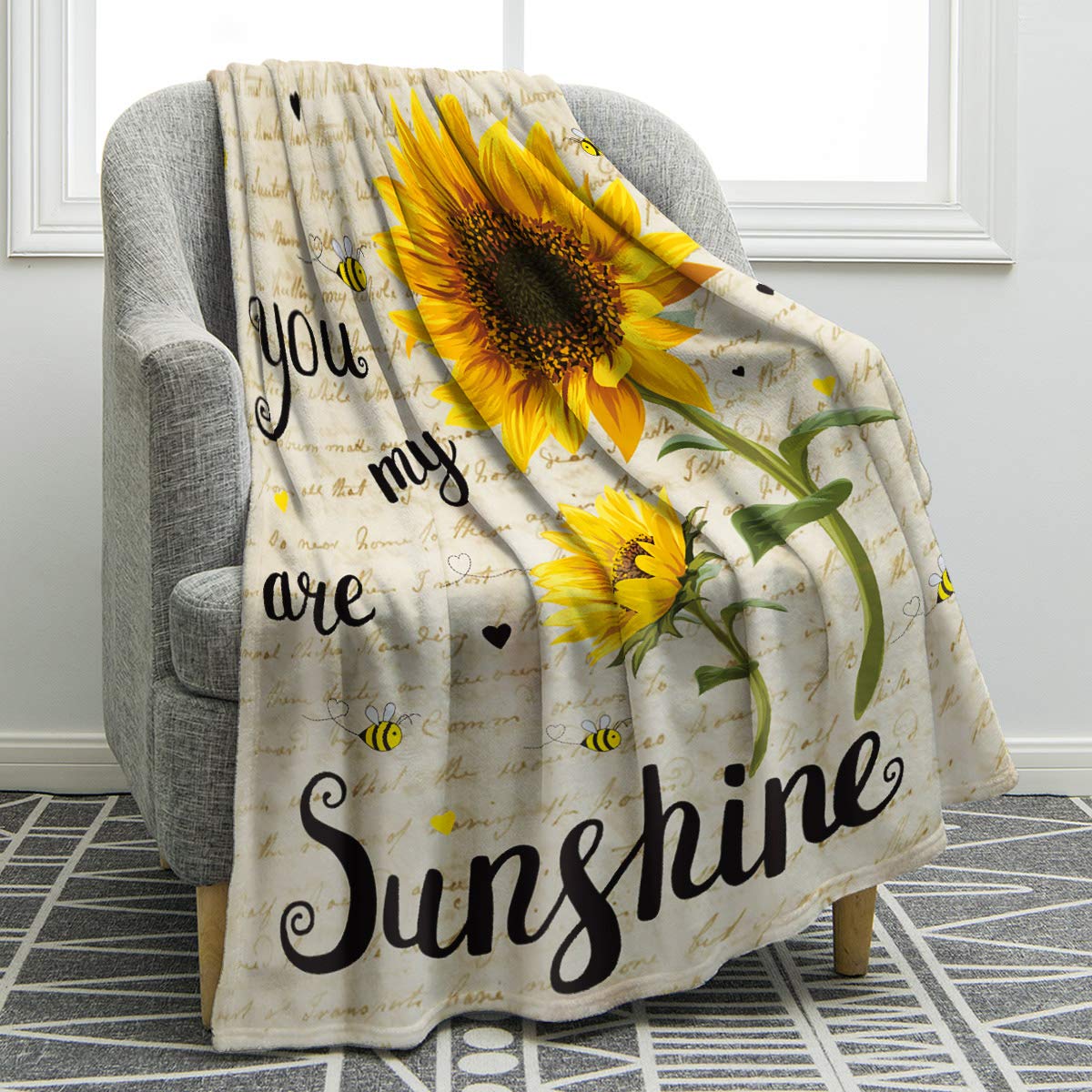 Jekeno Sunflower Blanket Print Cozy Soft Warm Bed Couch Throw Blanket for Adults Women Gift - You are My Sunshine 50"x60"