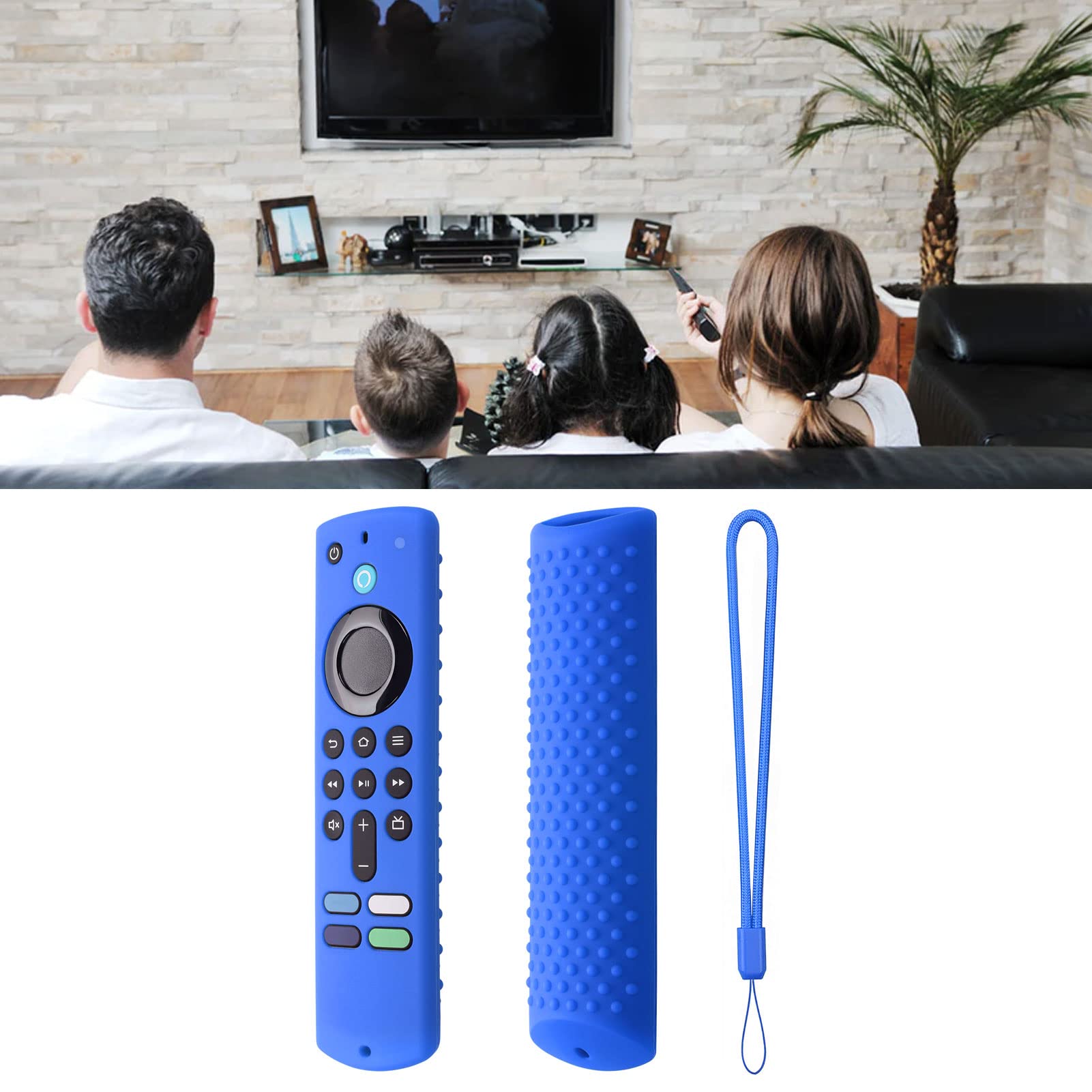 Funda Protectora para Fire TV Stick, Funda de Silicona Antideslizante para Mando a Distancia con Práctico Cordón, 3.ª Generación (Azul)