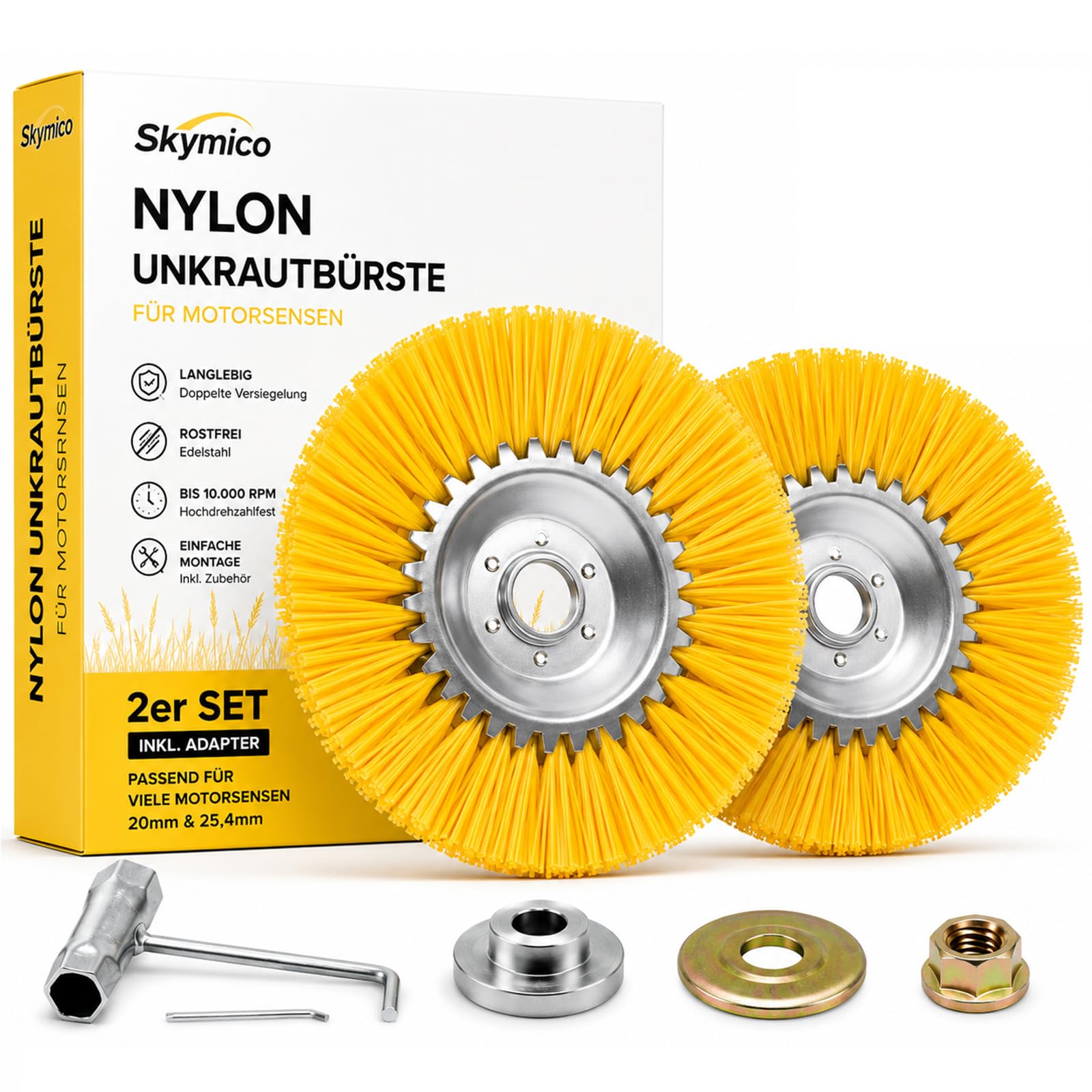 2 Stücke Kegelbürste, Unkrautbürste 25,4 mm Öffnung, Nylon-Borsten, Nylonbürste, schonende Wildkrautbürste für Rasentrimmer,Freischneider gegen Unkraut, Moos, Verunreinigungen（6 Zoll+8 Zoll）