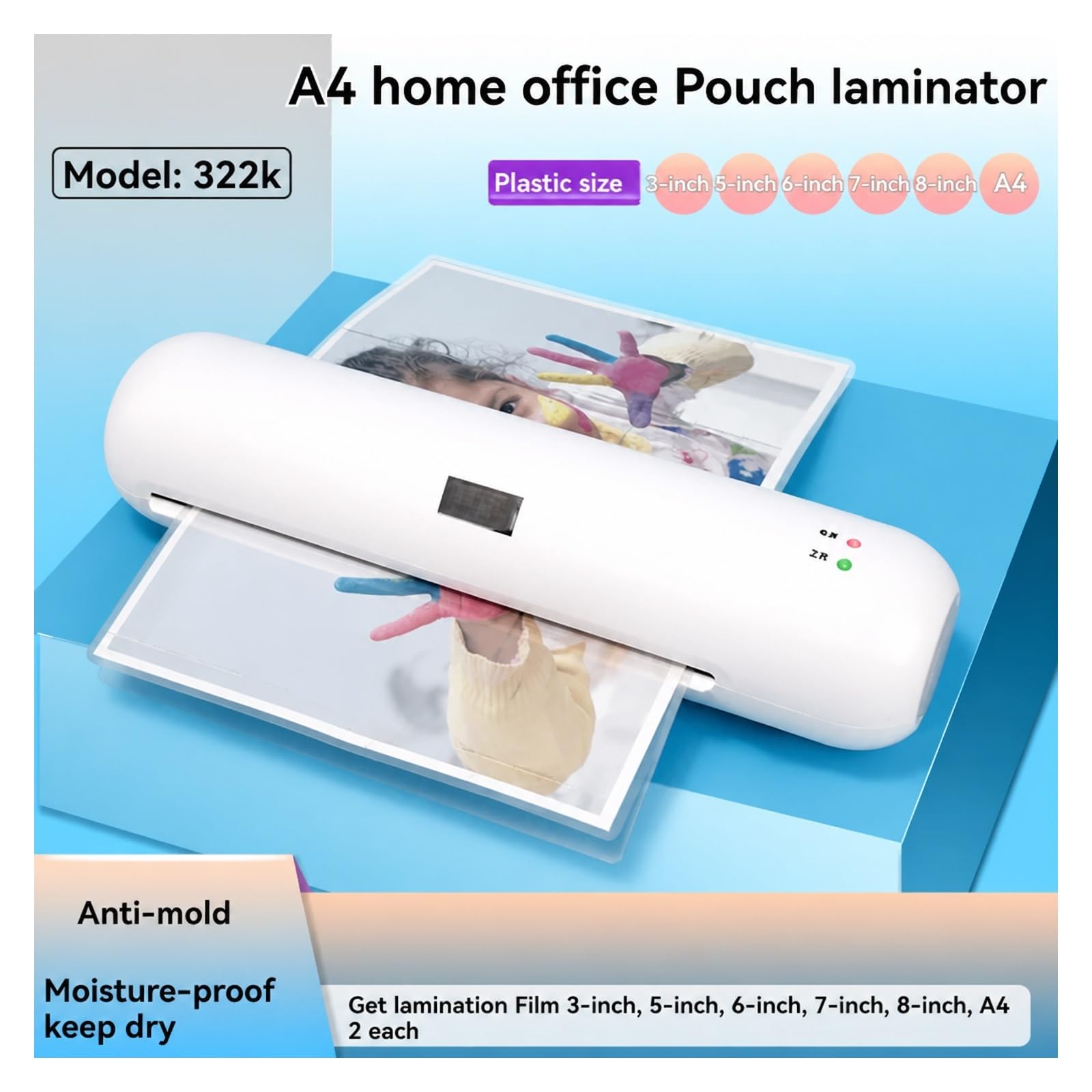 Laminator, Maszyna Do Zamykania Tworzyw Sztucznych A4 do domu i biura | 3–8 Cali, Użytku Biurowego I Domowego, Przedszkola, Laminowania Zdjęć, Dokumentów
