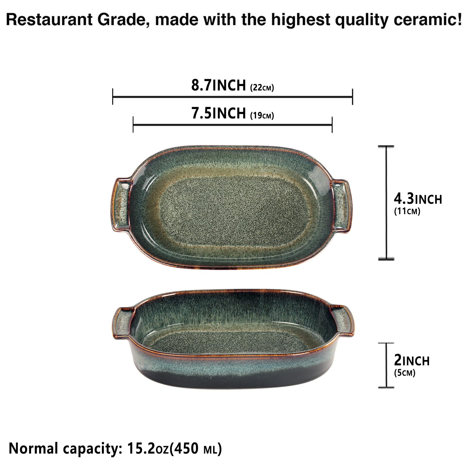 Cazuela de porcelana para hornear, bandeja para hornear de 15.5 onzas para horno, sartenes de cerámica para lasaña, utensilios duraderos para hornear para cocina, decoración del hogar,
