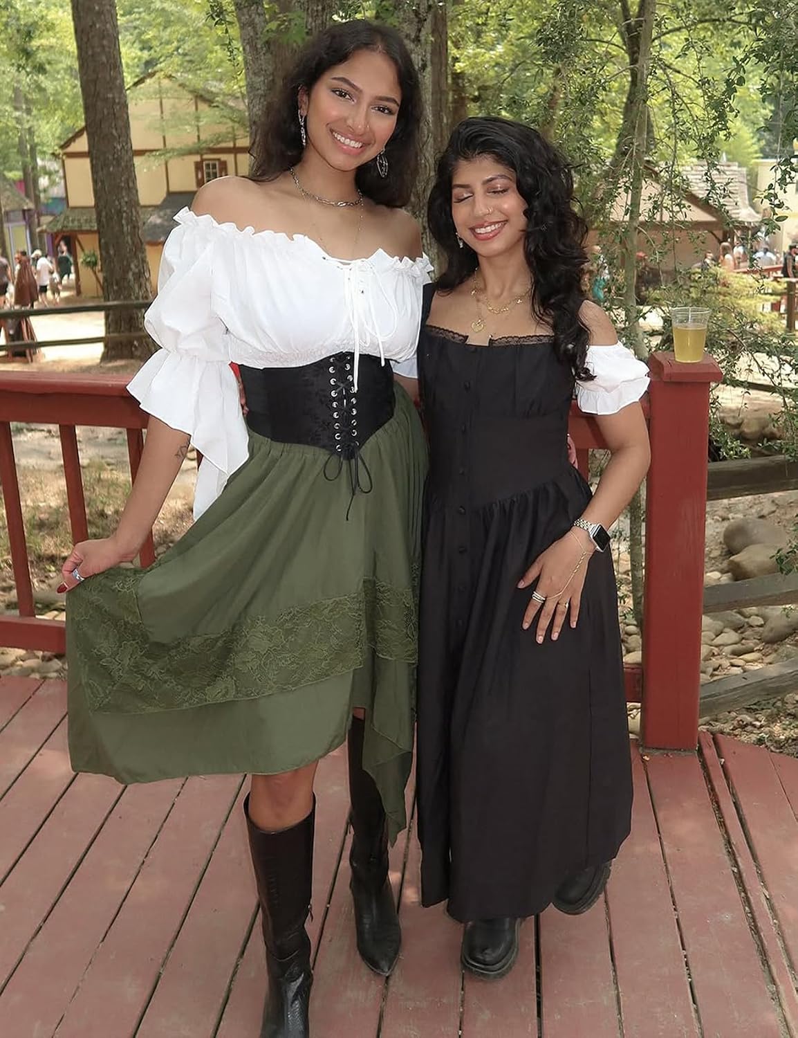 PEHMEA Women's Renaissance Skirt Fairy Flowy High Low Hem with Lace Layered Tiered Gothic Y2K Boho Skirts for Party Consume