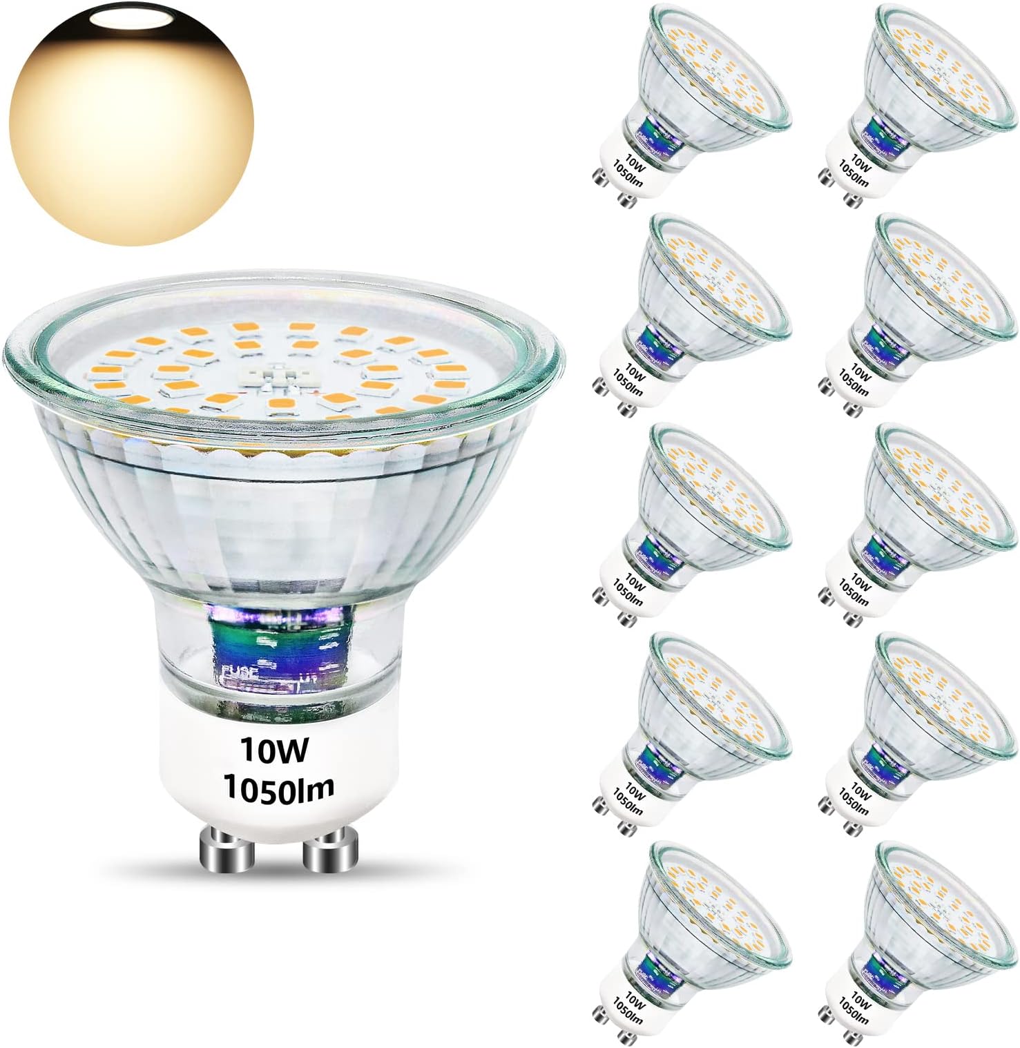 Unikcst GU10 LED Warm White 10W Light Bulb Replaces 100W Halogen Lamp ...