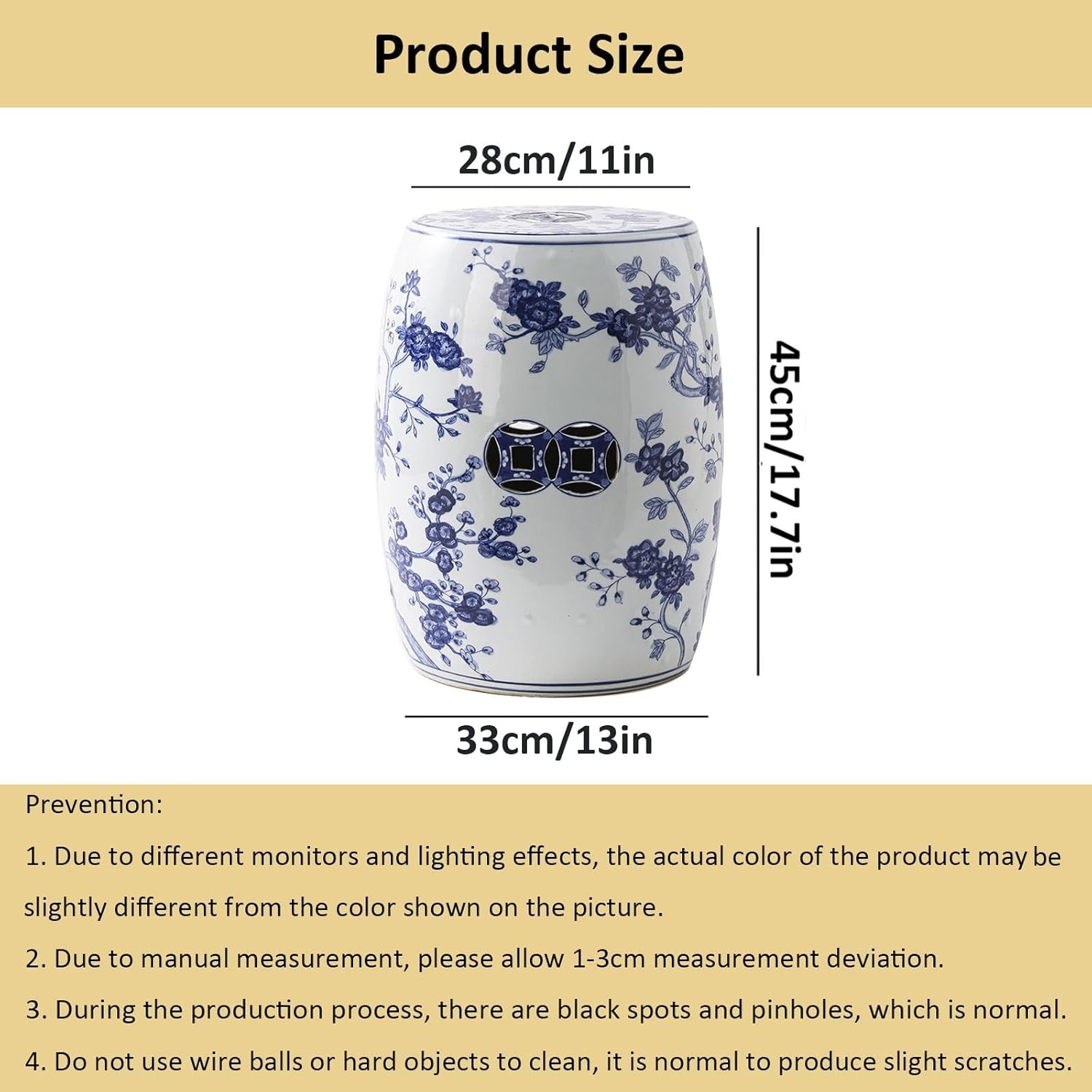 Drum Stool,Garden Stool, Decorative Ceramic Garden Stool, Glazed Hollow Landscape Celadon Shoe-Changing Stool Drum Stool, Suitable for Outdoor Garden, Living Room, Terrace, Etc.