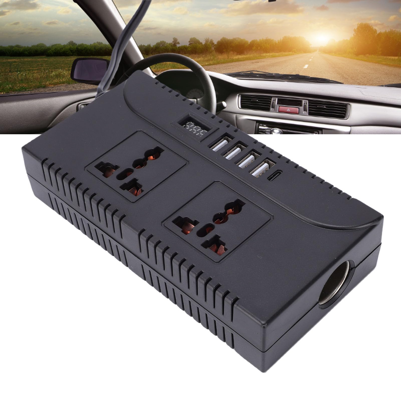 Inwerter samochodowy 300 W, przenośny adapter wtyczki samochodowej, konwerter gniazd z 4 portami USB i typu C, do samochodów, podróży, laptopów, telefonów