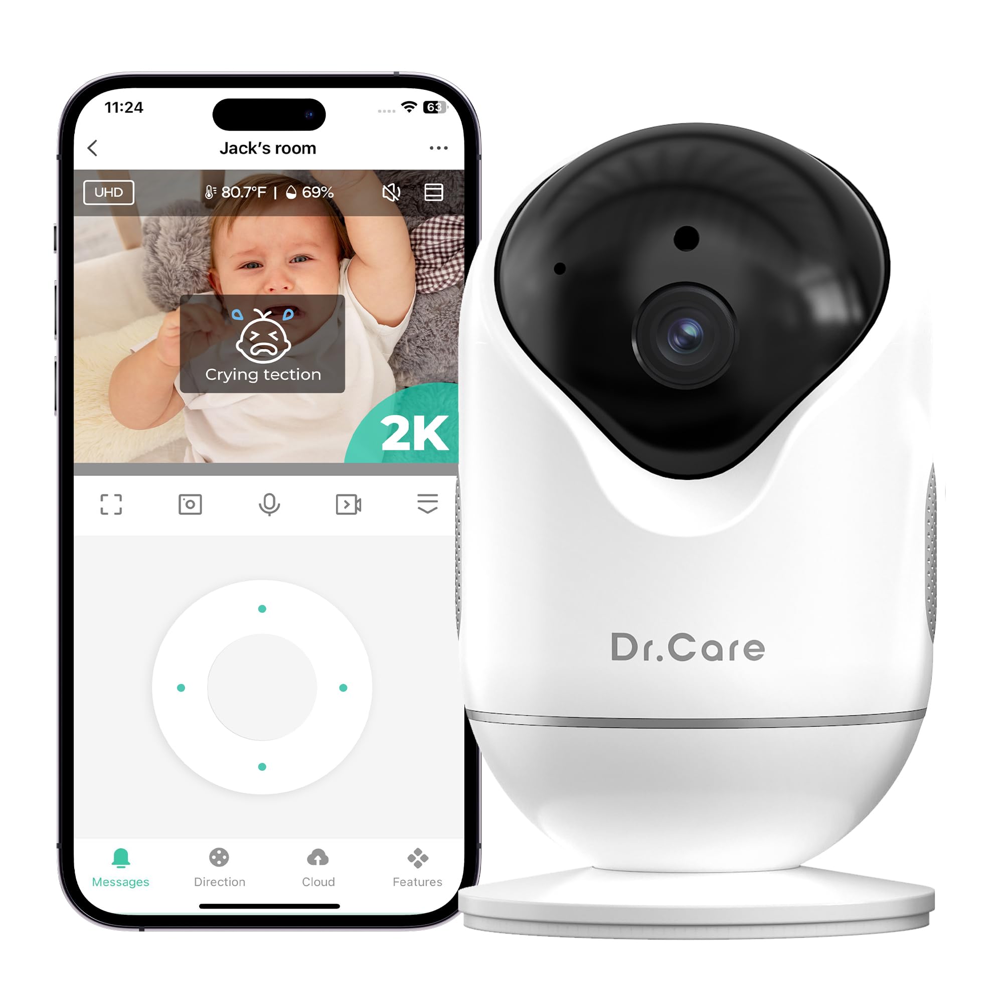 Dr.Care Telecamera Aggiuntiva per DC-SBM001/DC-SBM005/DC-SBM002, Controllo tramite App, Avvisi Pianto e Movimento, Visione Notturna HD, Audio Bidirezionale, Accesso Multiutente, Tripla Sicurezza