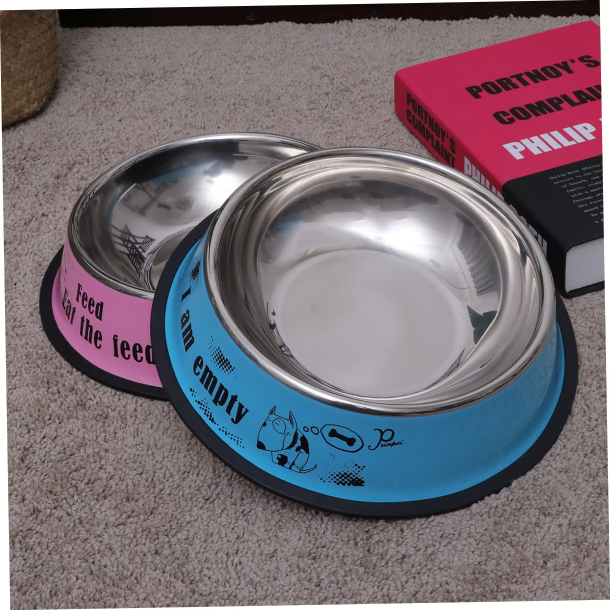 Mipcase 2piezas Comedero Antideslizante De Acero Inoxidable para Perros Cuenco De Alimentos De Pintura No Deslizante para Retriever Azul