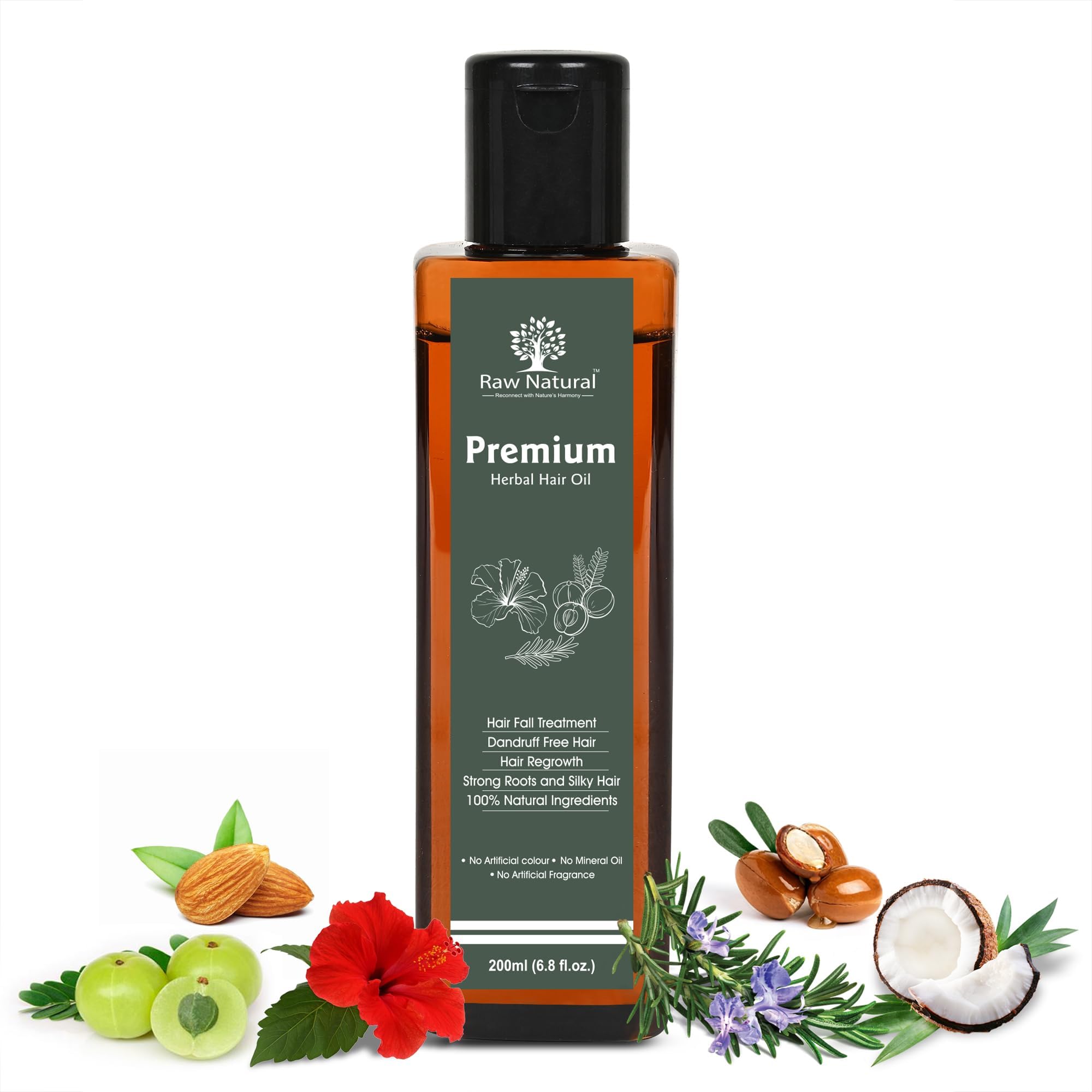 Raw Natural Hair Oil with Amla, Bhringraj & Rosemary, Mineral Oil Free, 200ml