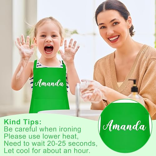 Miniatura 4 de Paquete de 5 delantales ajustables para niños con 2 bolsillos, delantales de pintura para cocinar, hornear, pintar, hacer manualidades (verde), Verde