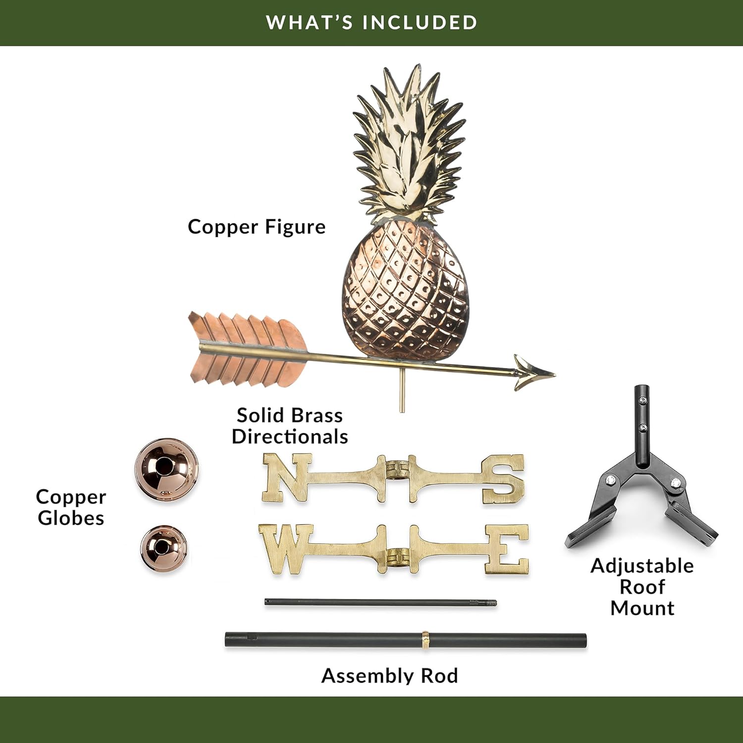 Good Directions Pineapple Weathervane, Pure Copper