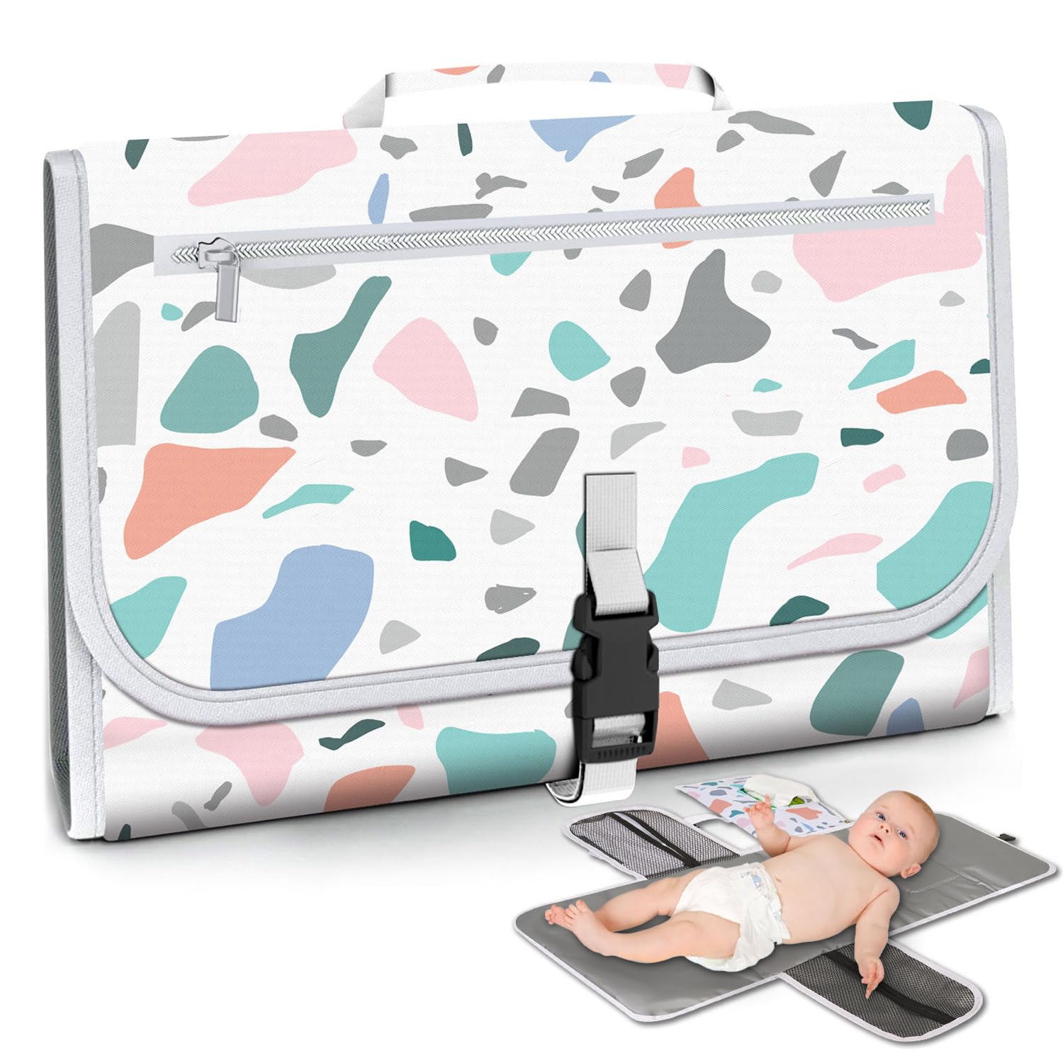 PolovillaePortable Changing Pads- White Bo Waterproof Foldable Baby Changing Mat Diaper Changer Travel Bag, Smart Design Baby Changing Mat, Portable Changing Pad for Baby - Baby Changing Station