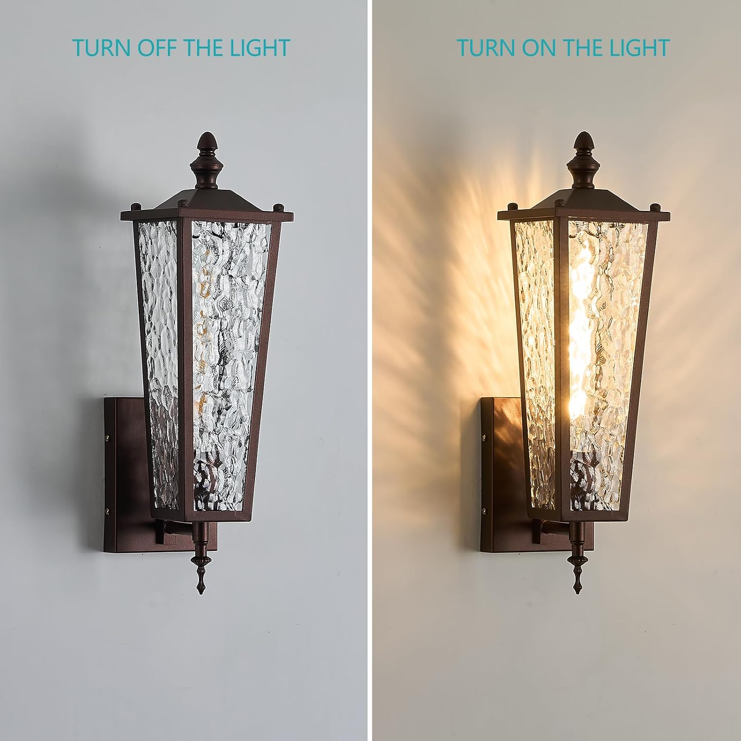 Brown Outdoor Wall Light Fixtures - Waterproof Exterior Wall Lantern with E26 Socket & Glass Shade, 17.7in Porch Sconce Lighting for Garage, Patio, Front Door Entryway