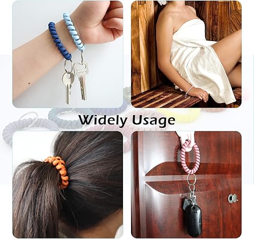 Miniatura 7 de 12 PCS Plastic Spring Wrist Keychain Stretchable Wristband Wristlet Keychain Bracelet Flexible Spiral Wrist Coil for Gym Pool ID Badge Sauna Outdoor