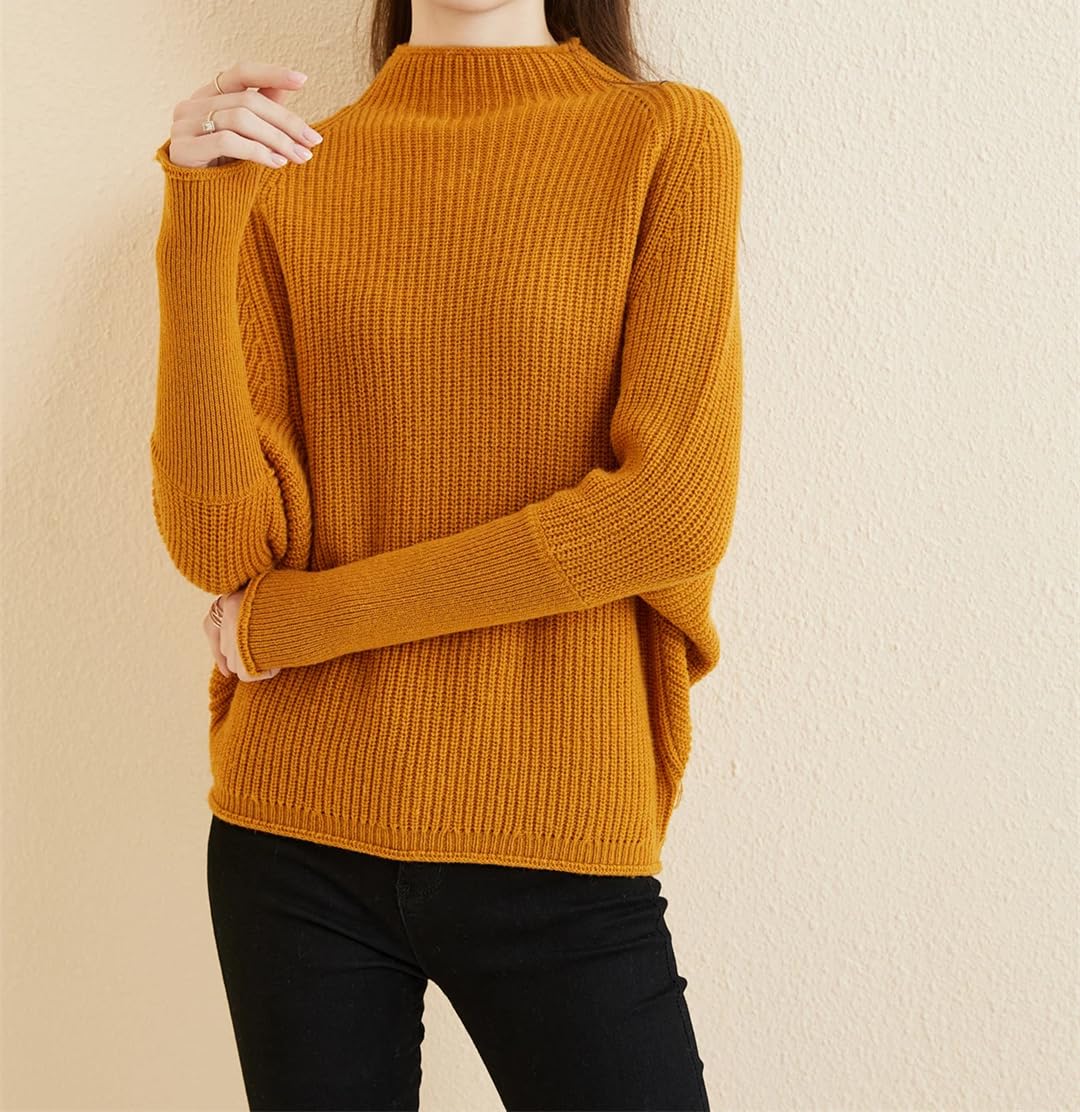 Disimlarl Damski sweter z wełny merynosów, jesienno-zimowy, oversize, sweter z długim rękawem, dzianinowy sweter
