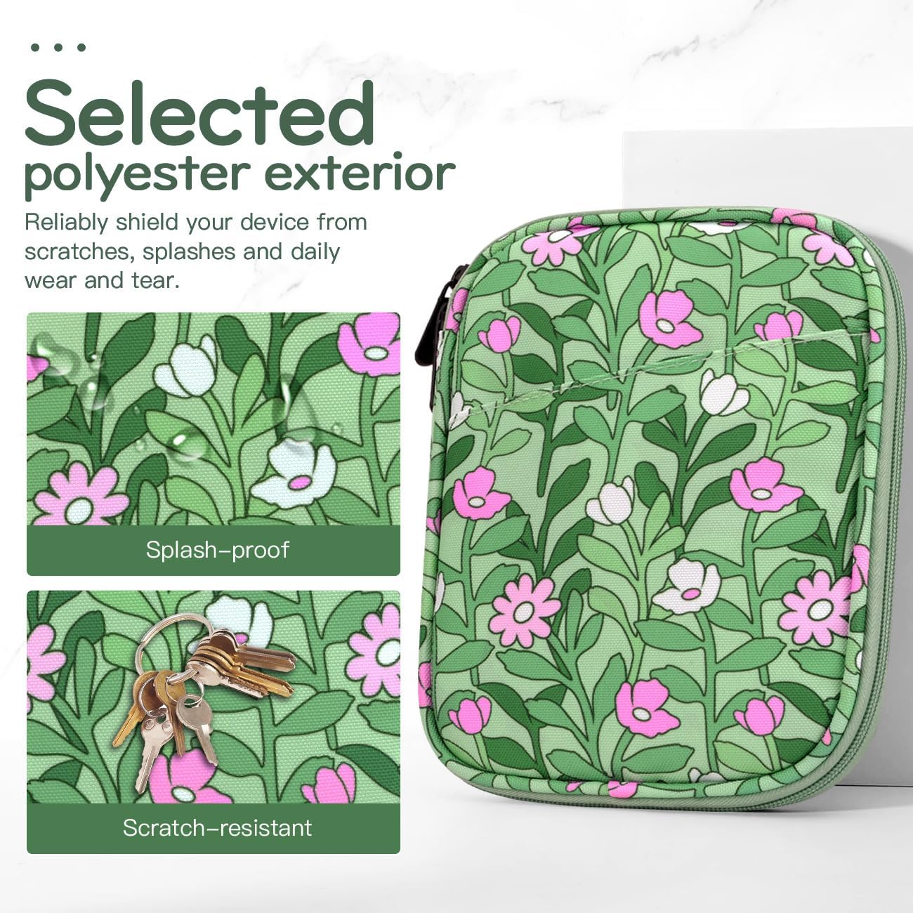 6-7 Inch Protective Sleeve Carrying Case for 7" Kindle Paperwhite and Kindle Colorsoft Signature Edition, 6" Kindle, 6" Kobo Clara BW/Colour, 7" Kobo Libra Colour/E-Reader, Cyan+Flower