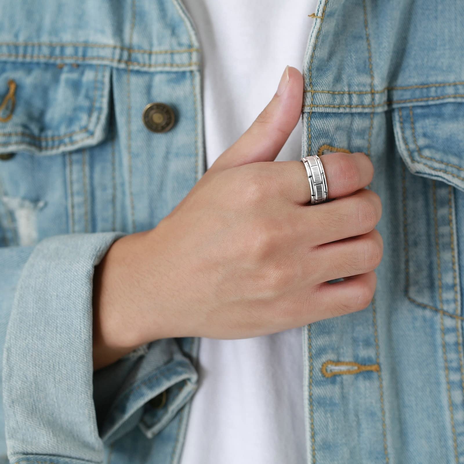 AmDxD Anillo de acero inoxidable a rayas mate para hombre, para hombre, Acero inoxidable,
