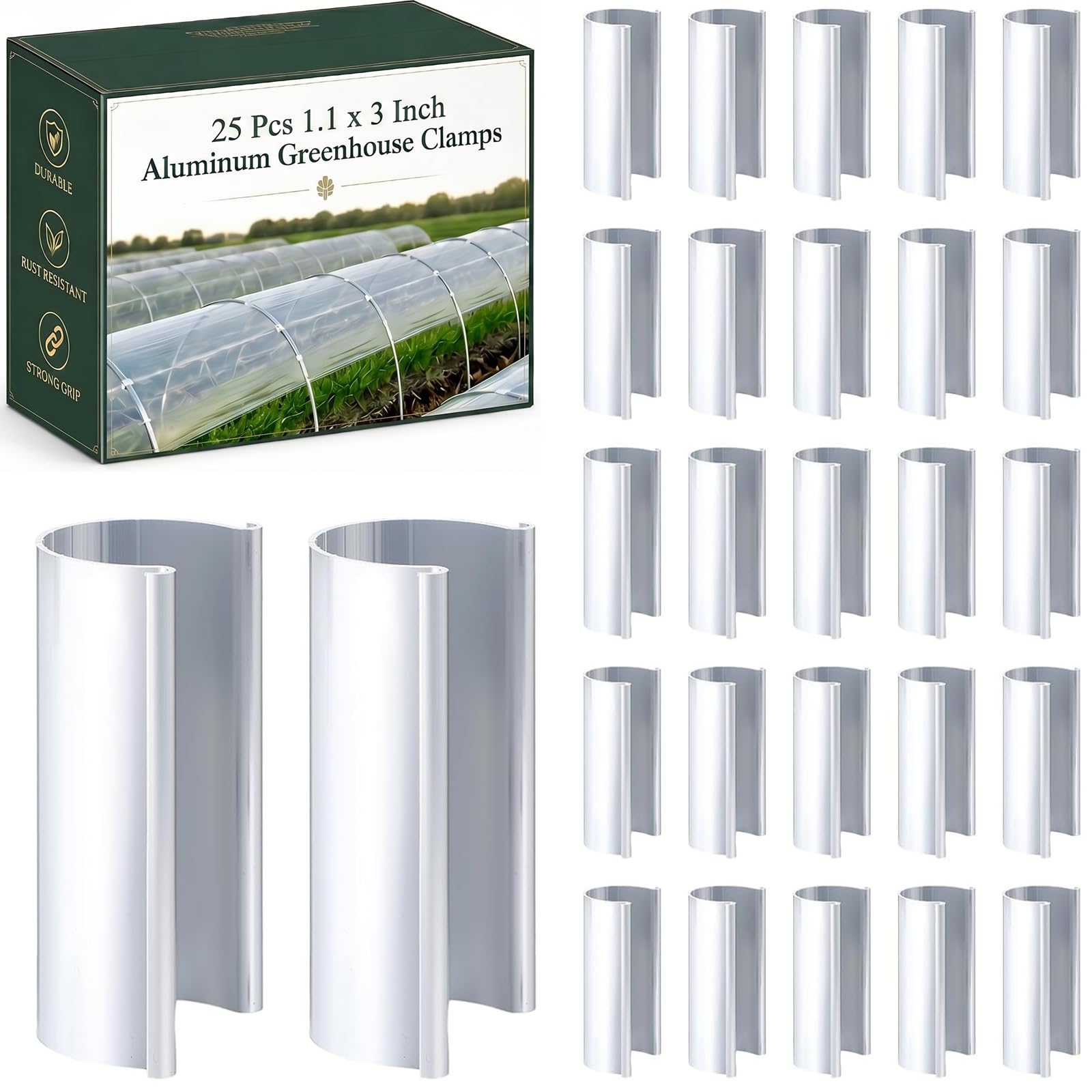 25 Pcs Greenhouse Clamps, Aluminum Garden Snap Clips 1.1 x 3 In