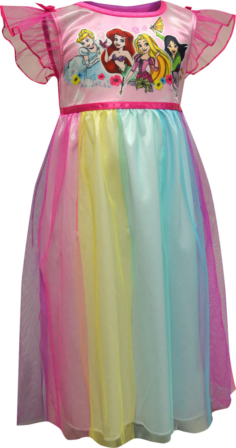 AME Sleepwear Girls Disney Princesses Rainbow Overlay Toddler Nightgown (2T)