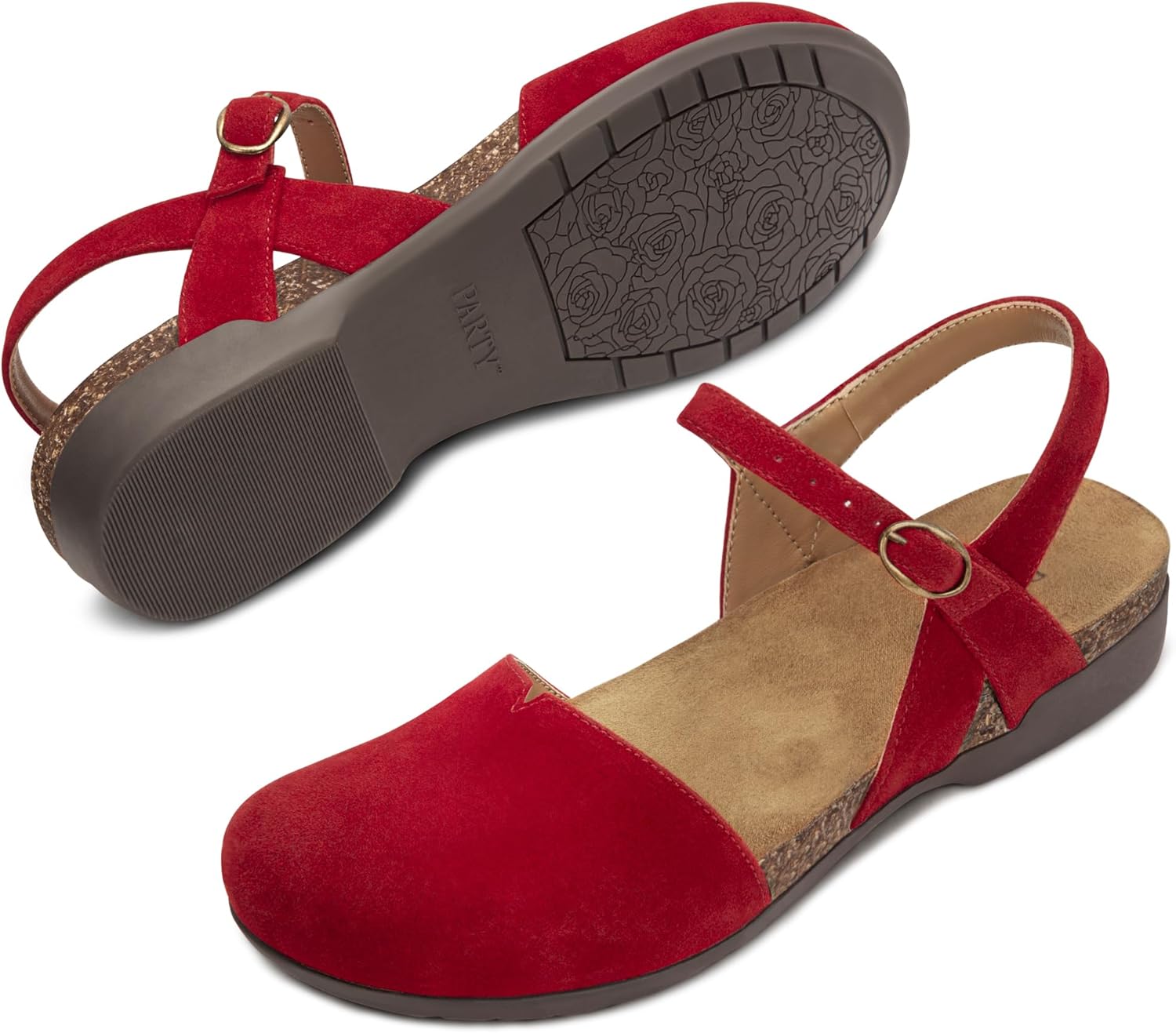 PARTY Closed Toe Sandals Women, Barefoot Arch Support Flat Sandals for Office Work and Travel with Comfortable Cork Footbed - Image 5