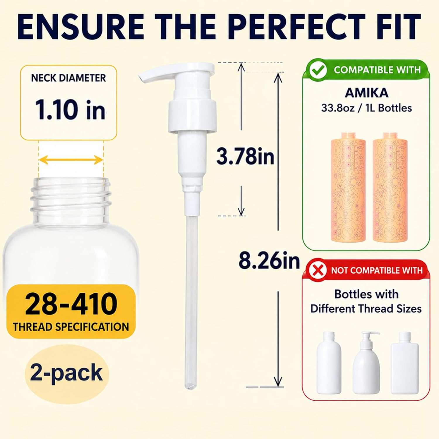 28-410Thread Pumps 2 Pack White Compatible with Amika Shampoo Bottle 33.8oz