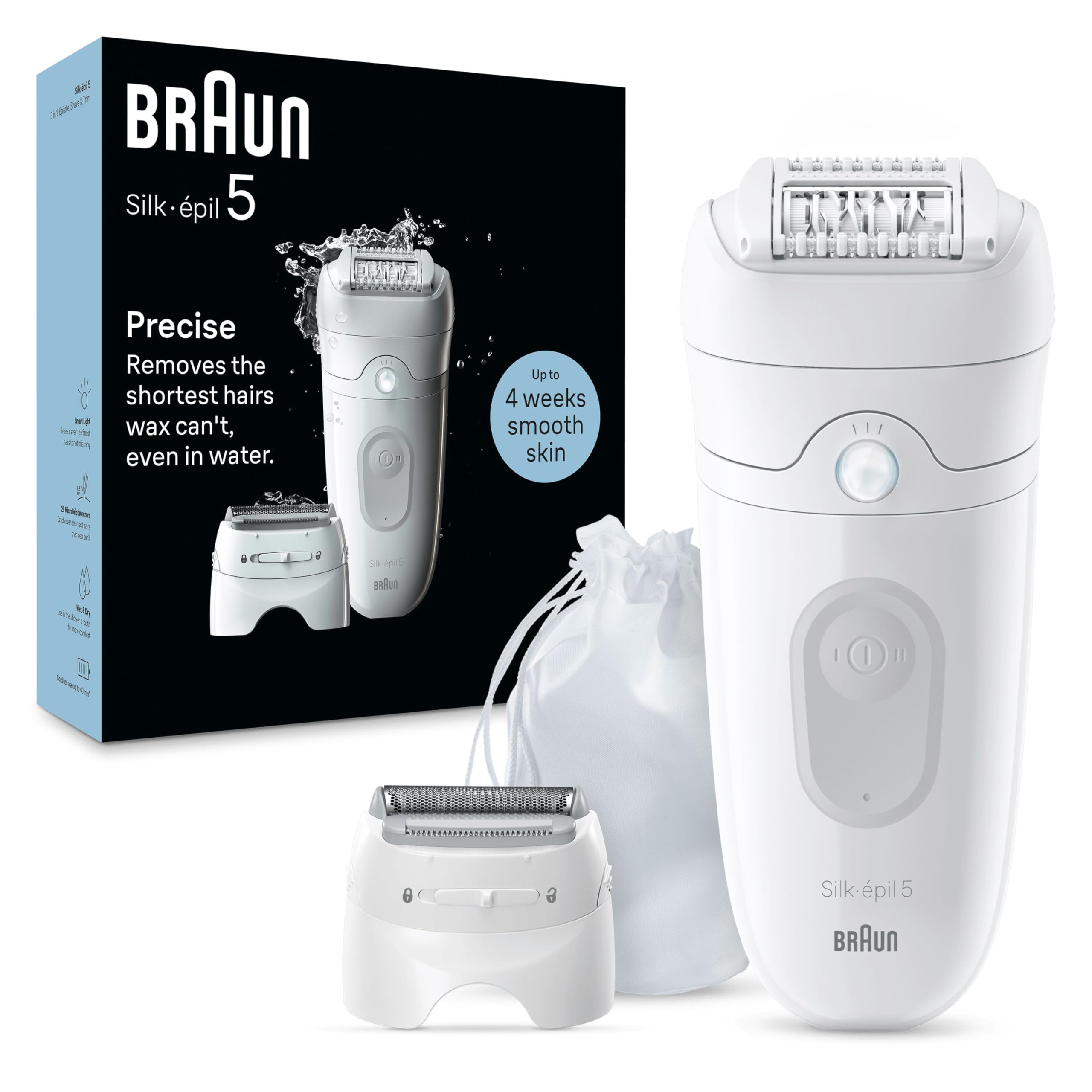 Braun Silk-épil 5, Depiladora Eléctrica Para Una Eliminación Del Vello Fácil, Piel Suave Duradera, 5-041, Blanco/Gris