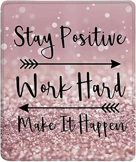 Inspirational Quote Mouse Pad, Stay Positive Work Hard and Make It Happen Motivational Mouse Pad for Women, Square Stitched Edge Mouse Pad Non-Slip Rubber Base MousePads for Office Laptop…