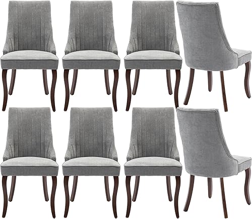 Miniatura 18 de Mid-Century - Juego de 2 sillas de comedor modernas, tapizadas de tela con canal copetudo, Sillas de Comedor con patas curvadas de madera maciza, 05