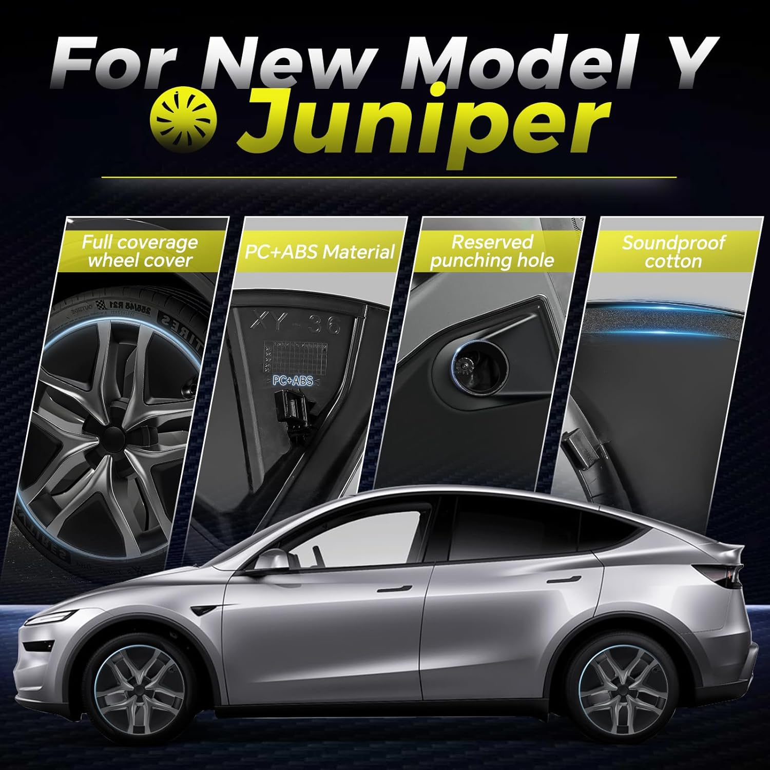 Tesla Model Y Juniper 19 Inch 4 Pcs Wheel Covers - Matte Black ABS Hubcaps with Rim Protectors | Replacement Compatible with 2025 2026 Model Y Juniper, not Compatible with Tesla Y 2021-2024