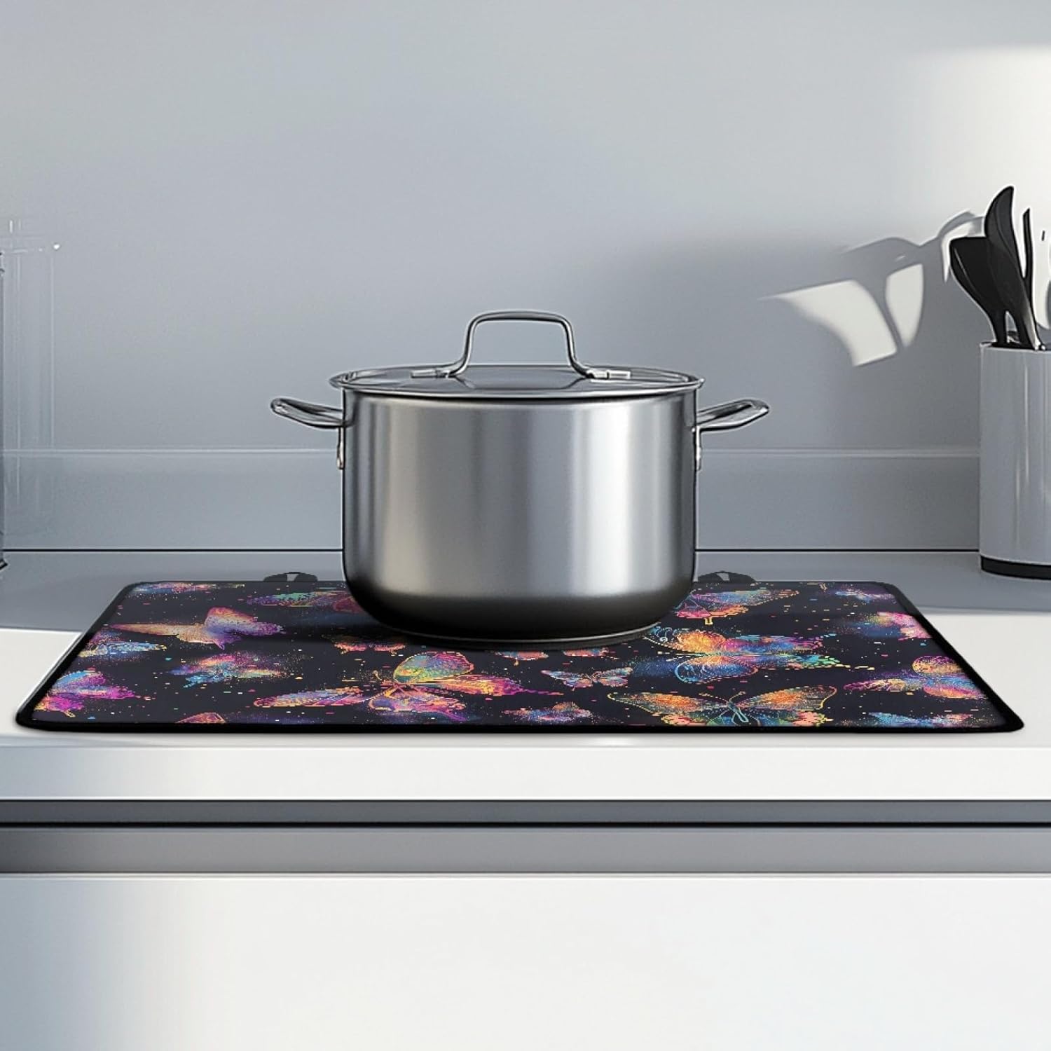 Watercolor Butterfly Dragonfly Stove Cover,Electric Stove Top Cover Protector,Heat Resistant Washer Dryer Top Protector,Waterproof Cooktop Cover,Foldable Mat for Easy Storage(29.18"x20.96")