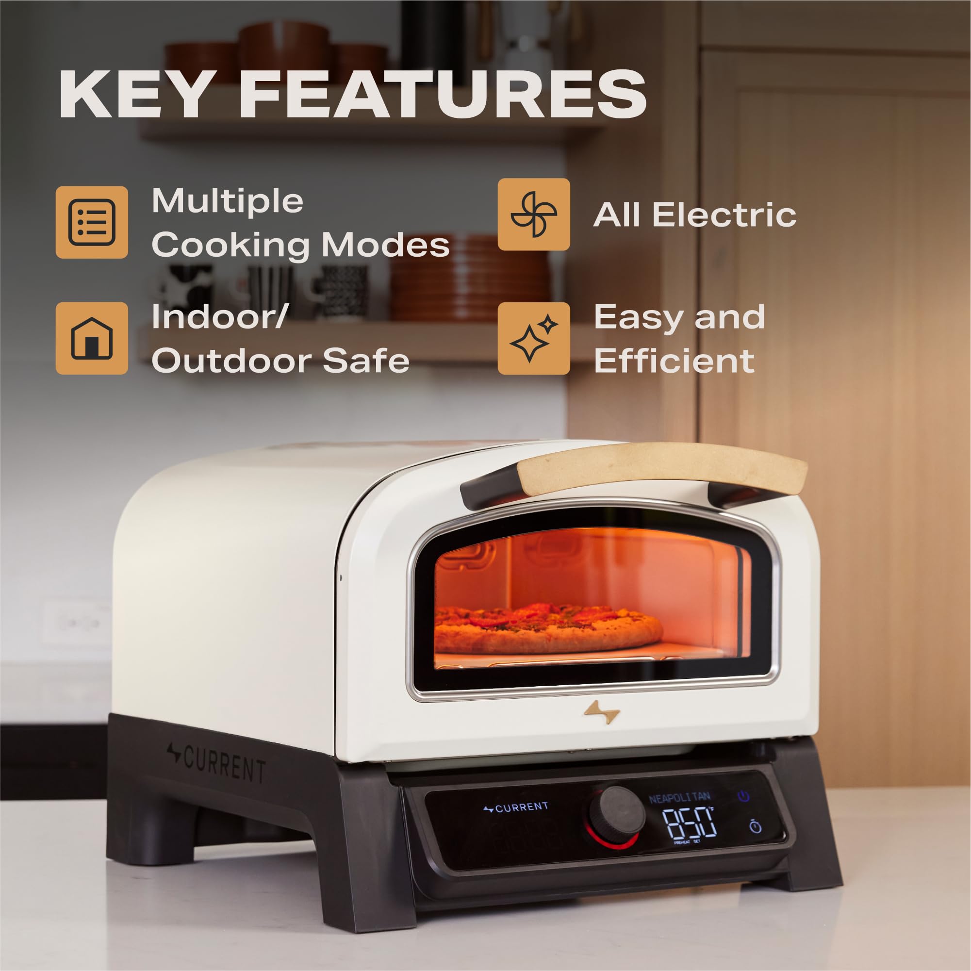 Current Model P Smart Electric Pizza Oven, 12-Inch, 850°F Max, 8 Cooking Modes, App Connectivity for Temperature Monitoring & Custom Cooking Times, Compact for Indoor & Outdoor Use, Dark Gray - Additional View