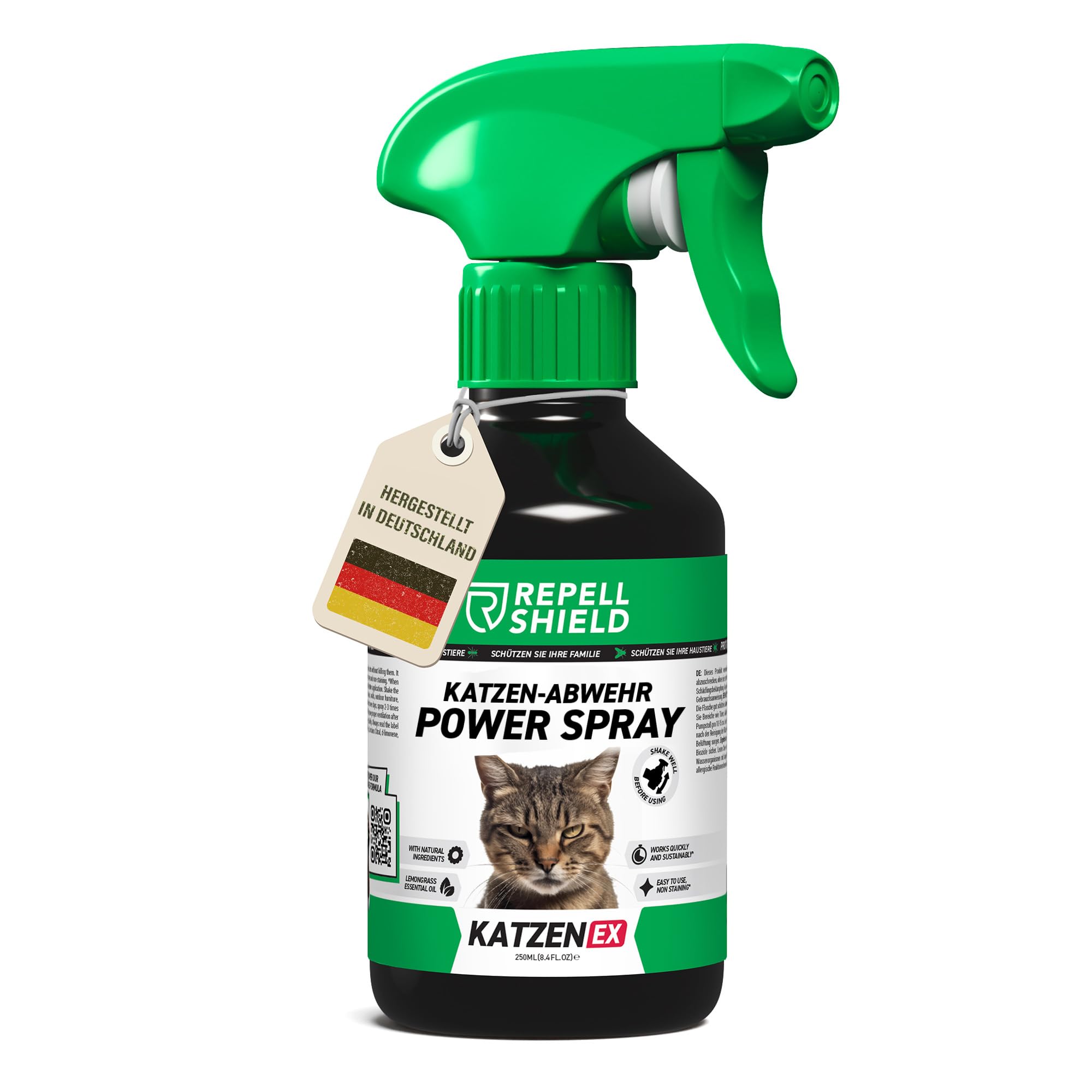 RepellShield® Natürliches Katzenabwehrspray -250ml- Katzenschreck Spray zum Katzen vertreiben & Anti Kratz Spray Katzen mit Geraniol - Ohne Flecken & Rückstände