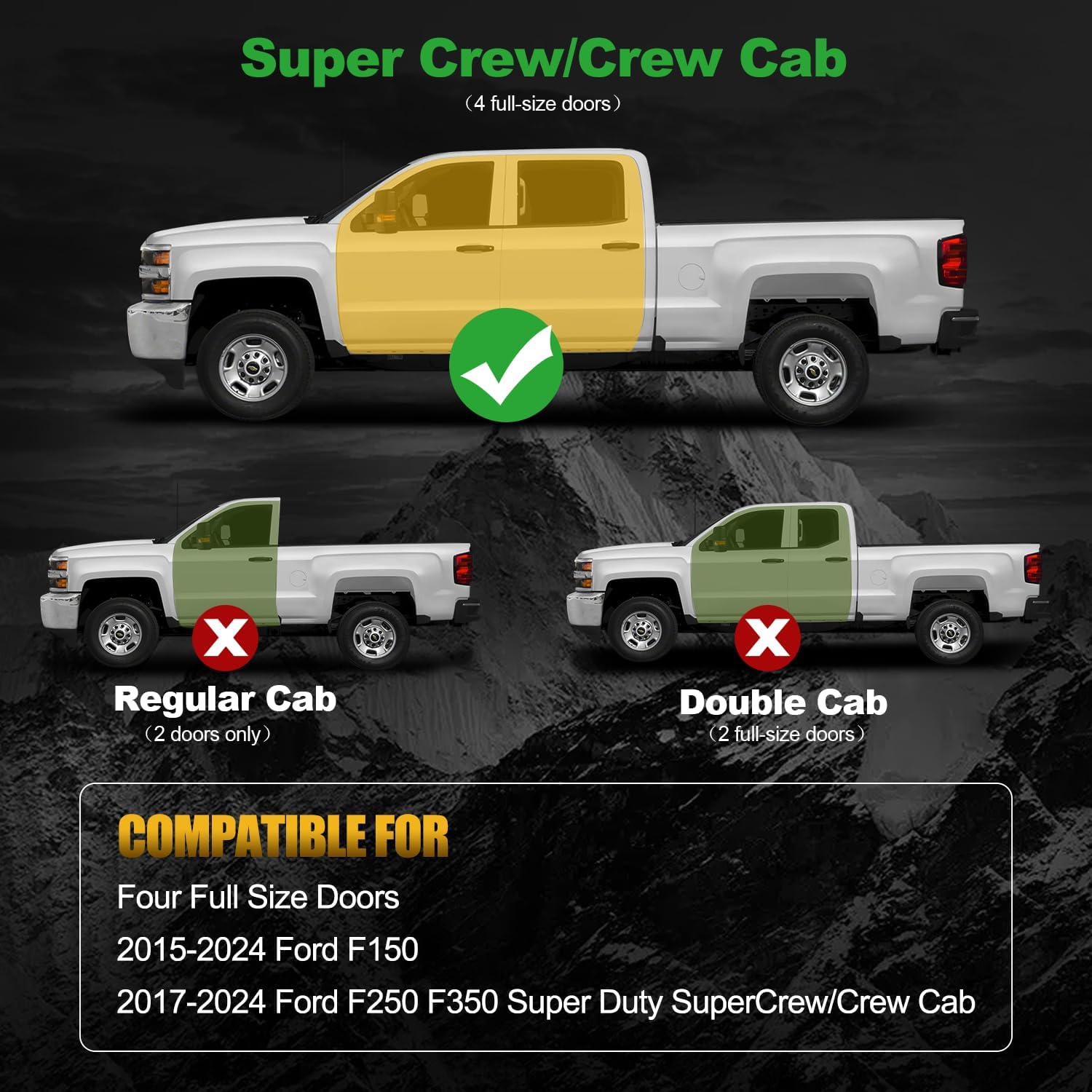 Side Step Compatible with 2015-2025 Ford F150, 2017-2025 Ford F250 F350 Super Duty SuperCrew/Crew Cab 4 Full Size Doors, (Running Board)