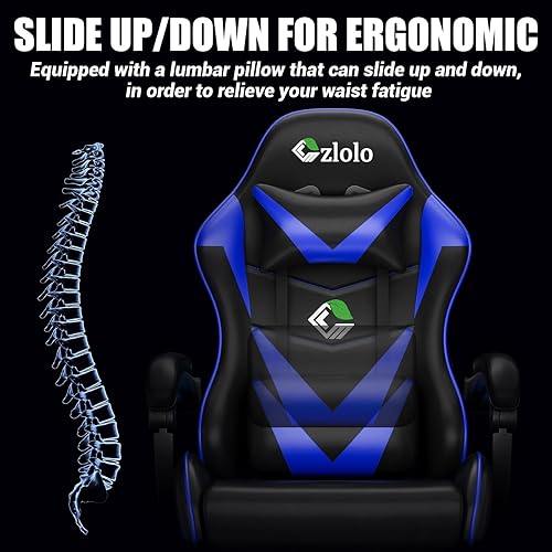 Miniatura 6 de Silla de juegos con reposapiés, estilo carreras, soporte lumbar, masajeador, silla de videojuegos con patas de metal, silla reclinable de respaldo