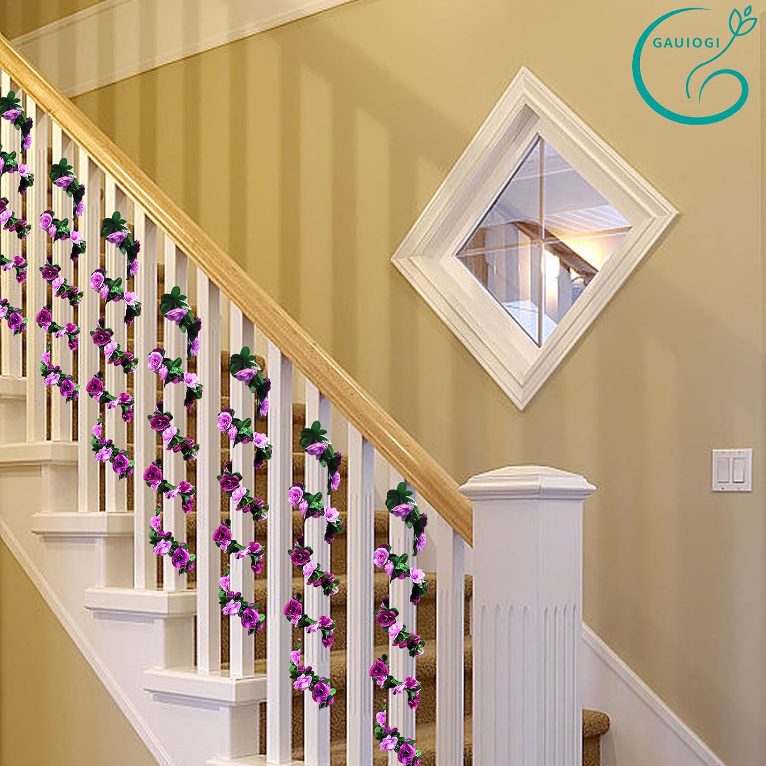 10Pcs78FT Purple Flower Garland, Artificial Hanging Rose Garlands with Green Leaf, Fake Vines with Flowers for Table Room Anniversary Wedding Birthday Party Backdrop Decoration