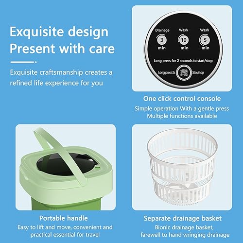 Miniatura 7 de Lavadora portátil, mini lavadora plegable y secadora de centrifugado, mini lavadora de gran capacidad, pequeña lavadora de cubo plegable, adecuada